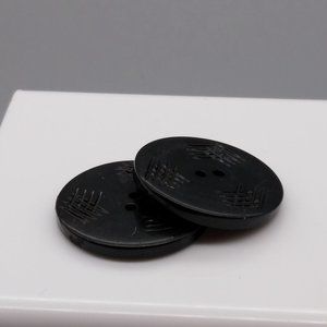 Vintage Black Carved Celluloid Buttons, Licorice Wafer Sew-Through Style Antique